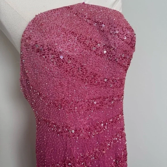 Vintage pink beaded Elegant Pink Strapless Dress Silk Gown Fairy Formal Glam XL - Picture 3 of 12